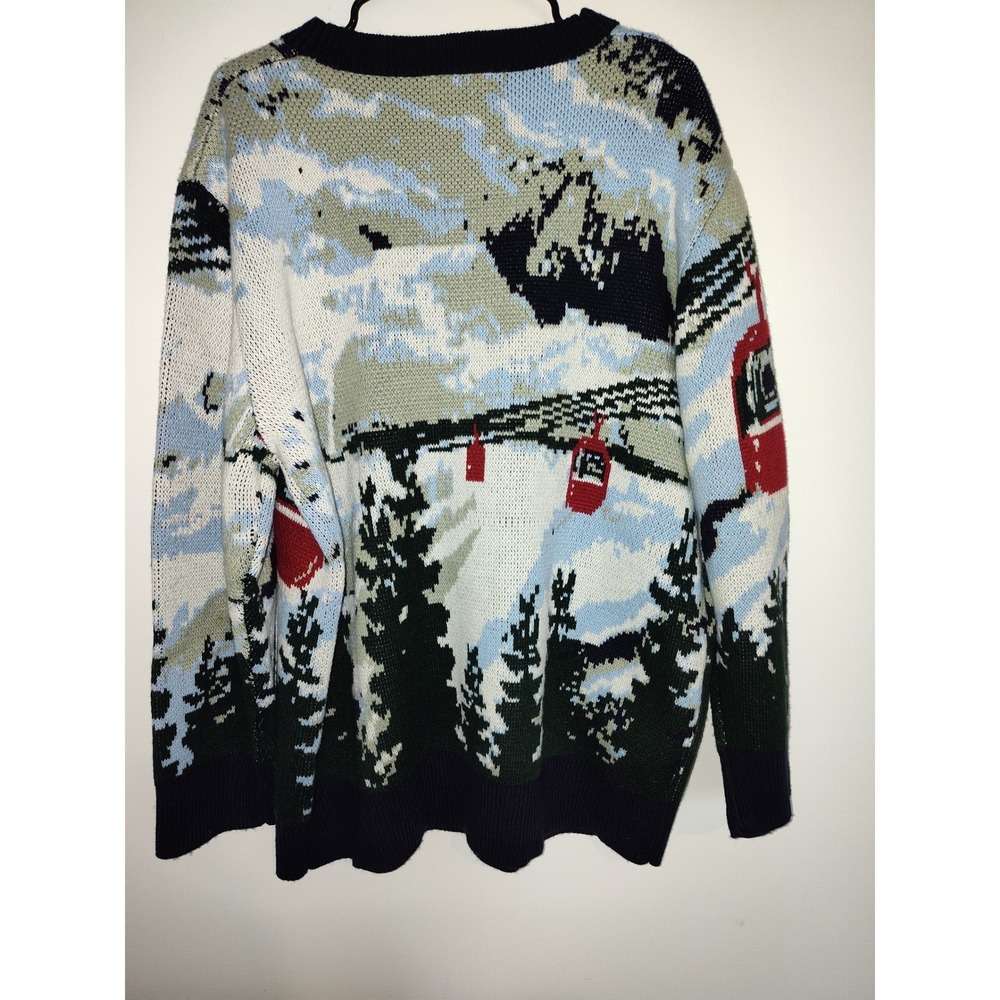 Topman Mens Mountain Scenic Cable Car Knit Cardigan Sweater Blue Green Medium - Picture 2 of 4